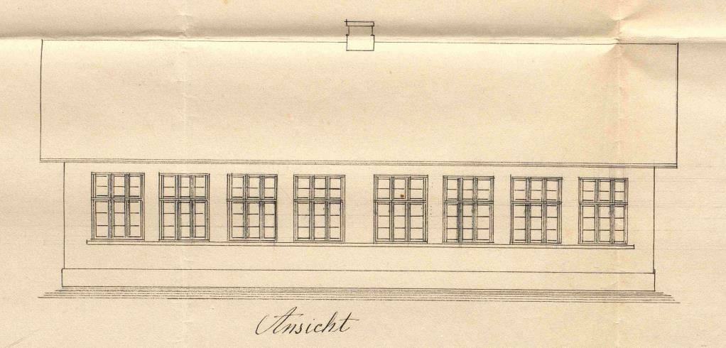 Abbildung 5: Entwurf des Schulhauses in Pries 1881, Stadtarchiv Kiel Akte 23550
