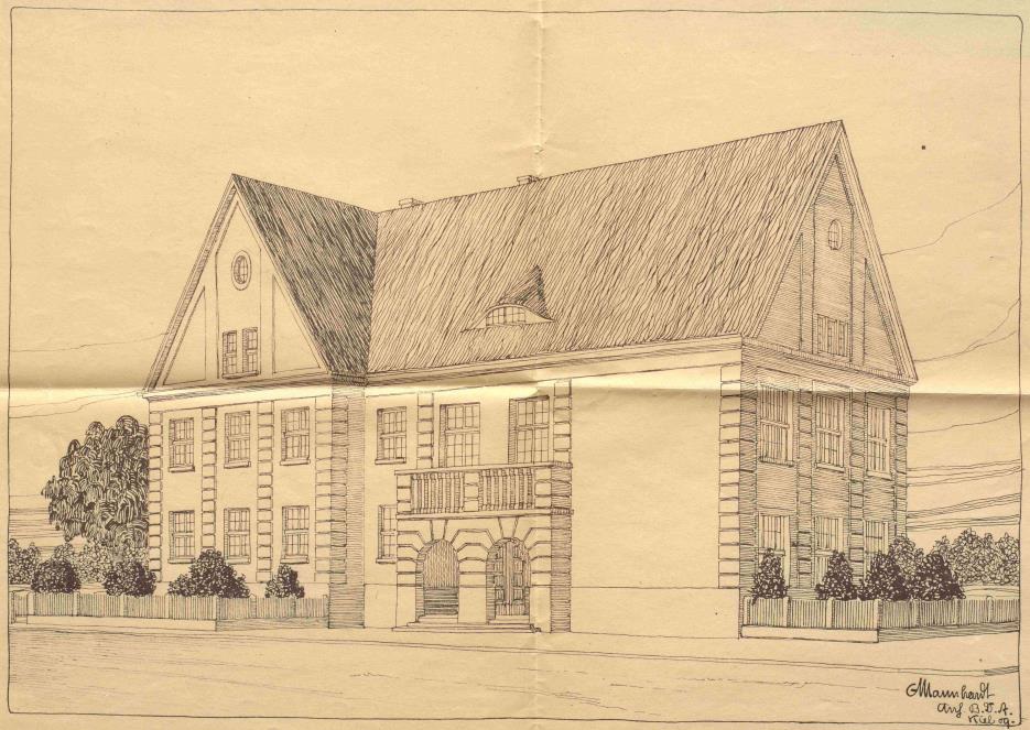Abbildung 7: Entwurf des Schulneubaus von Carl Mannhardt 1909 (Stadtarchiv Kiel), Stadtarchiv Kiel Akte 23550